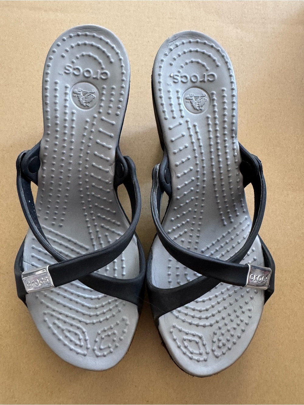 CROCS Women’s Black Strap with Light Gray Footbed Sandals